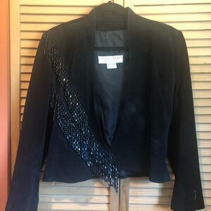 Lillie Rubin Black Cropped Suede Jacket with Beaded Accents